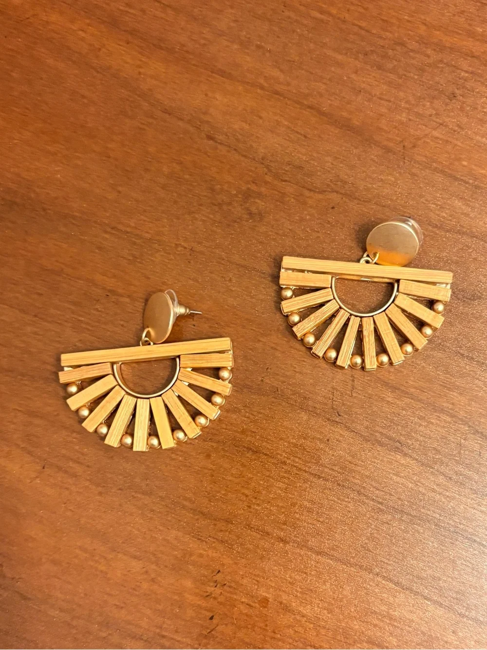 2 for $10 Gold & Wood Fan Drop Earrings - Women Jewelry